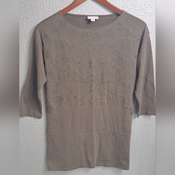 J. Jill Embroidered Olive Green Shirt  Size XS - Picture 5 of 10